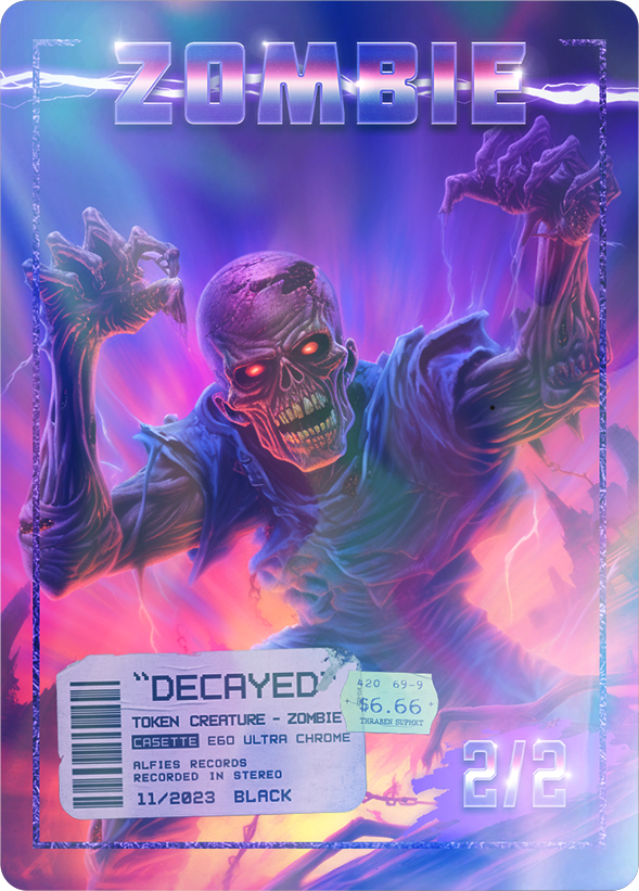 Zombie Decayed heavy metal foil token for magic mtg